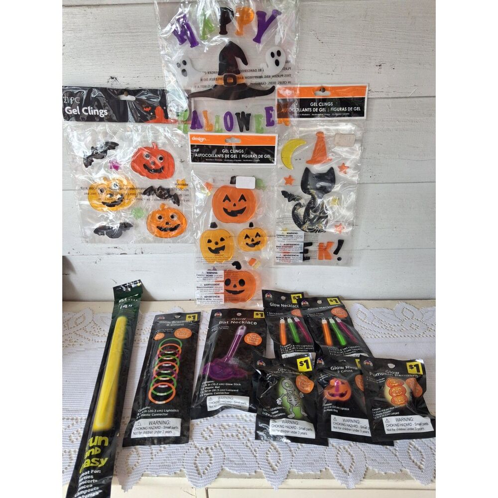 Halloween Glow Party Lot 12 Pieces Gel Clings Necklaces